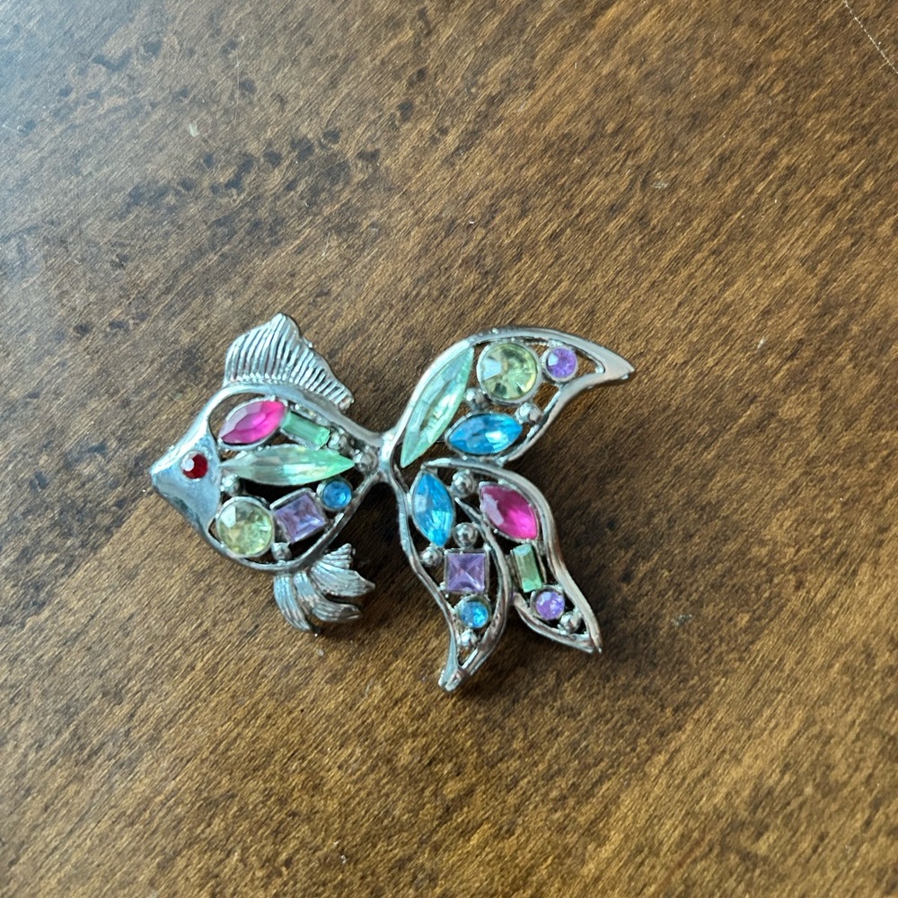 Vintage rainbow fish brooch